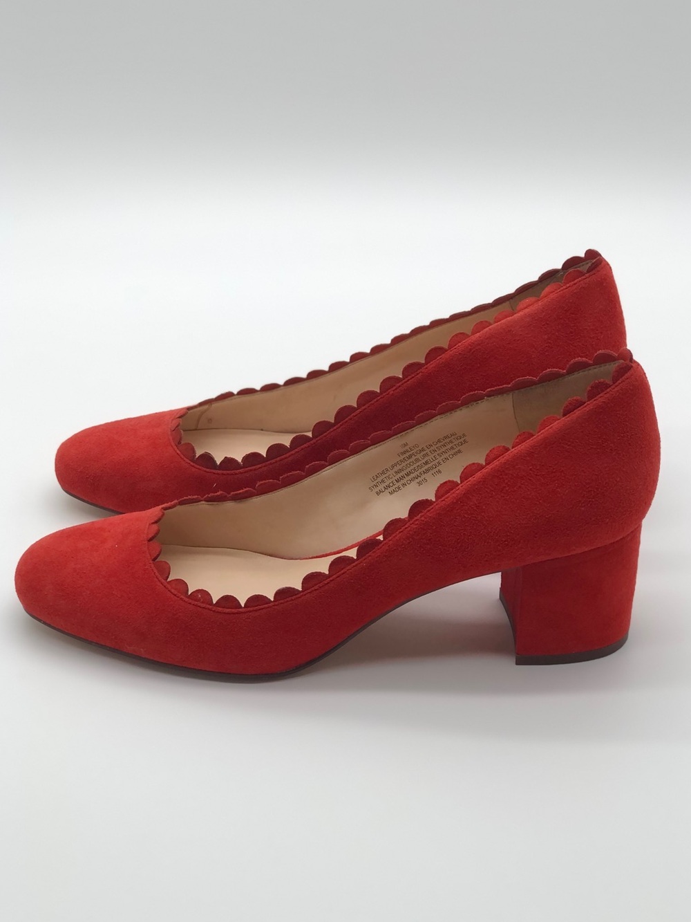Nine West Red Suede Scalloped Edge Block Heel Pumps Size 10M